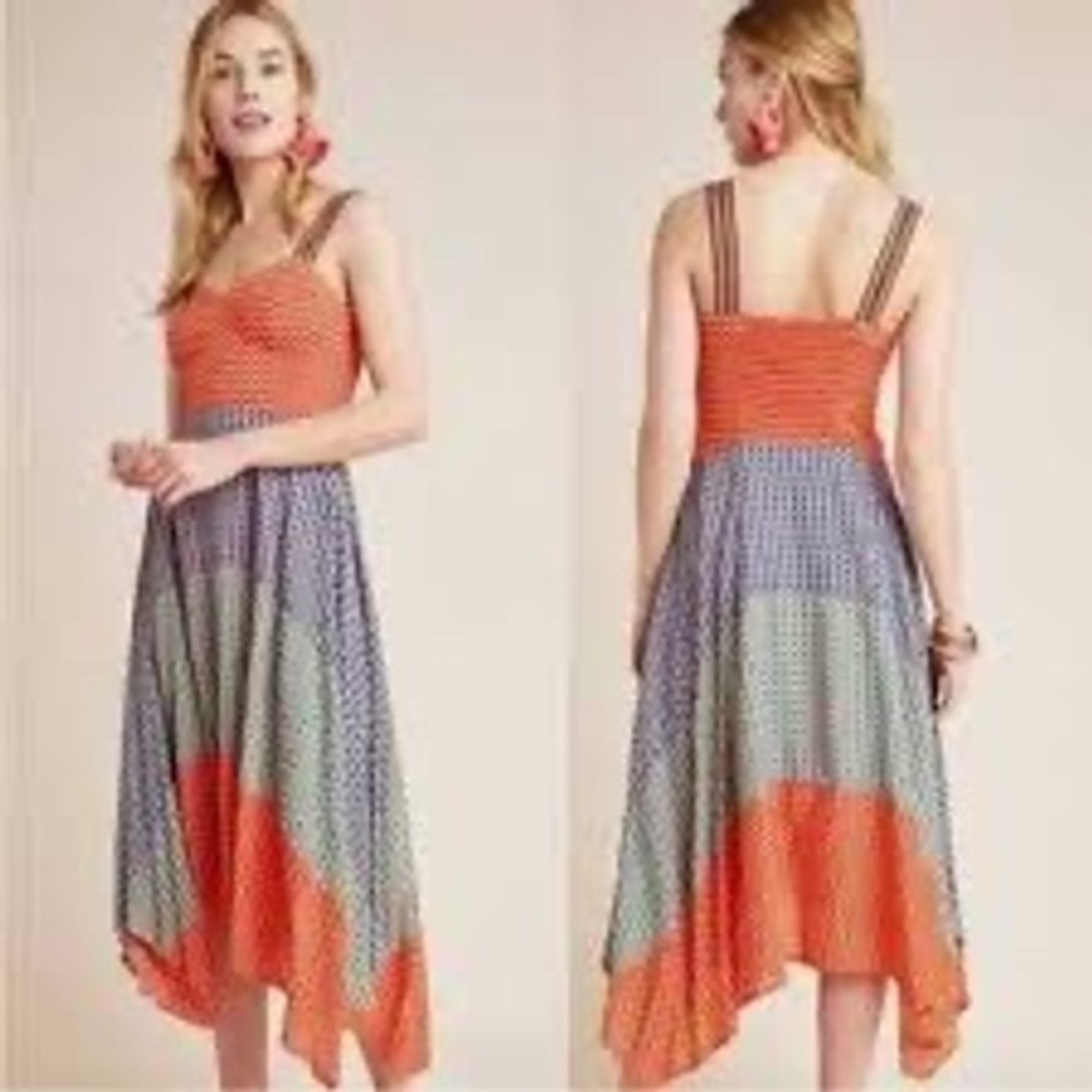 Maeve Anthropologie Vivienne Midi Dress Red Blue Colorblock 8